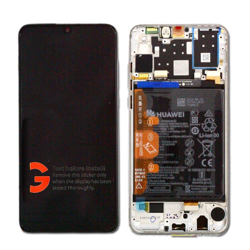 Écran LCD + Tactile Avec Cadre Huawei P30 Lite (MAR-LX1M) - Incl. Batterie Et Pièces - 02352RQC Pearl Blanc