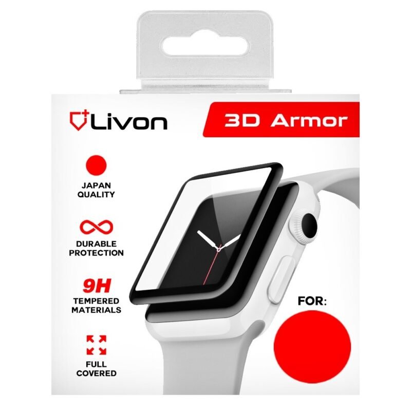Livon Apple Watch Series 4 40mm/Watch Series 5 40mm/Watch Series 6 40mm Film Verre Trempé - 3D Armor - Noir