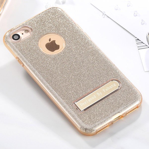 Fshang iPhone 7 Plus/iPhone 8 Plus Coque TPU - Rose Stand - Gold 2 Fshang iPhone 7 Plus/iPhone 8 Plus Coque TPU - Rose Stand - Gold