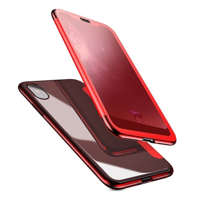Baseus Apple iPhone X/iPhone XS Touchable Vieuw Hybrid Flip Cover - Rouge 2 Baseus Apple iPhone X/iPhone XS Touchable Vieuw Hybrid Flip Cover - Rouge