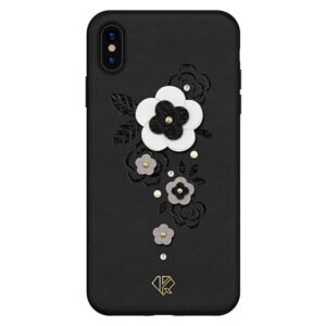 Kingxbar Apple iPhone XS Max - 3D Crystals PU Leather Case - Flower Noir