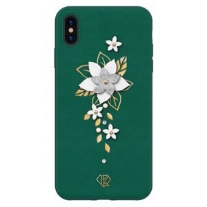 Kingxbar Apple iPhone XS Max - 3D Crystals PU Leather Case - Flower Vert