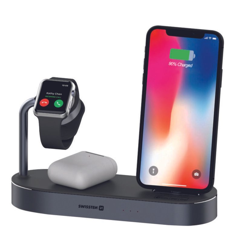 Swissten 4 in 1 Wireless Charging MFI Docking Station - 22055600 - 45 Watt