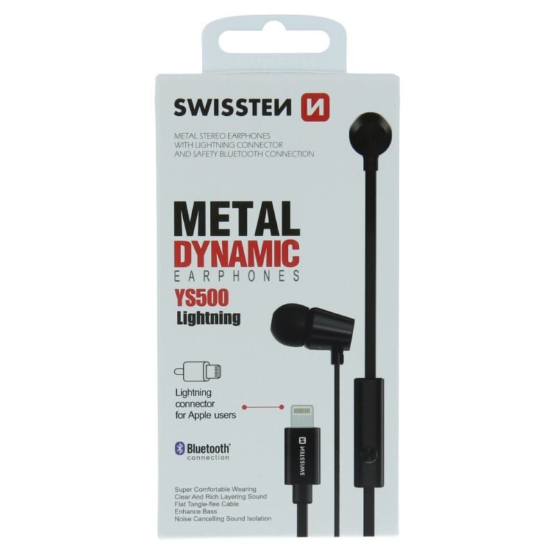 Swissten Lightning Earbuds Dynamic - YS500 - 51108001 - Avec Built-In Microphone - Noir