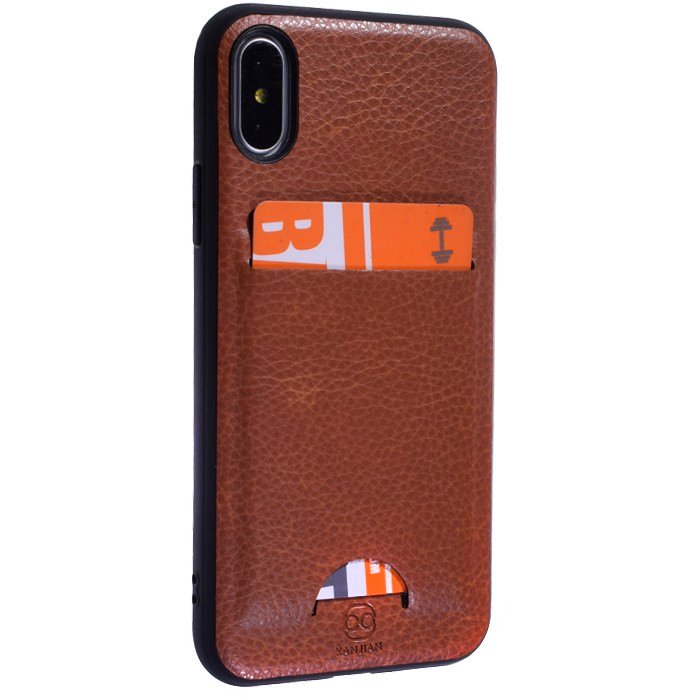Kanjian Apple iPhone X/iPhone XS Card Slot Cache arrière Leather - Brown 2 Kanjian Apple iPhone X/iPhone XS Card Slot Cache arrière Leather - Brown