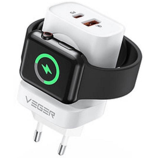 Veger Power Adapter - PD 20W + 2.5W Wireless Charging - Dual Output - Blanc