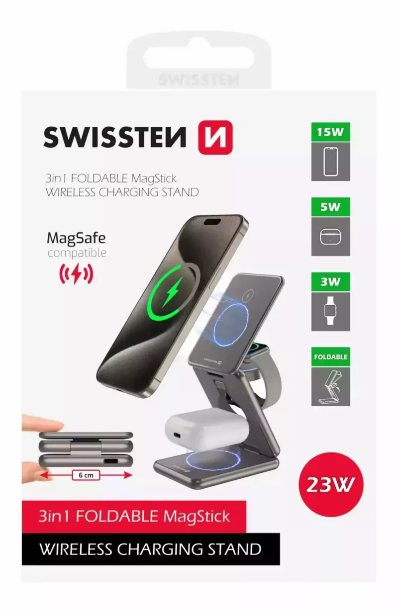 Chargeur sans fil 3 en 1 en aluminium Swissten 23 W - 22055550 2 Chargeur sans fil 3 en 1 en aluminium Swissten 23 W - 22055550