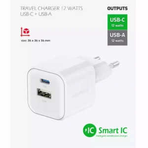 Chargeur de voyage USB-A USB-C Swissten 12 W - 22071500 - Blanc