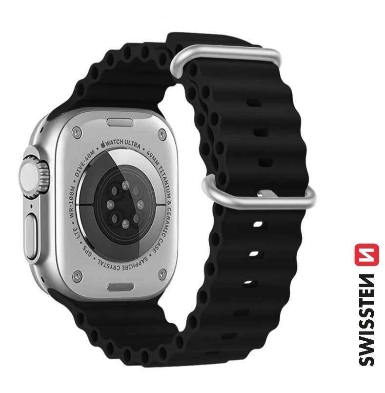 Swissten Apple Watch 42-49mm Bracelet en silicone - 46000401 - Avec Marine Straps - Noir 2 Swissten Apple Watch 42-49mm Bracelet en silicone - 46000401 - Avec Marine Straps - Noir