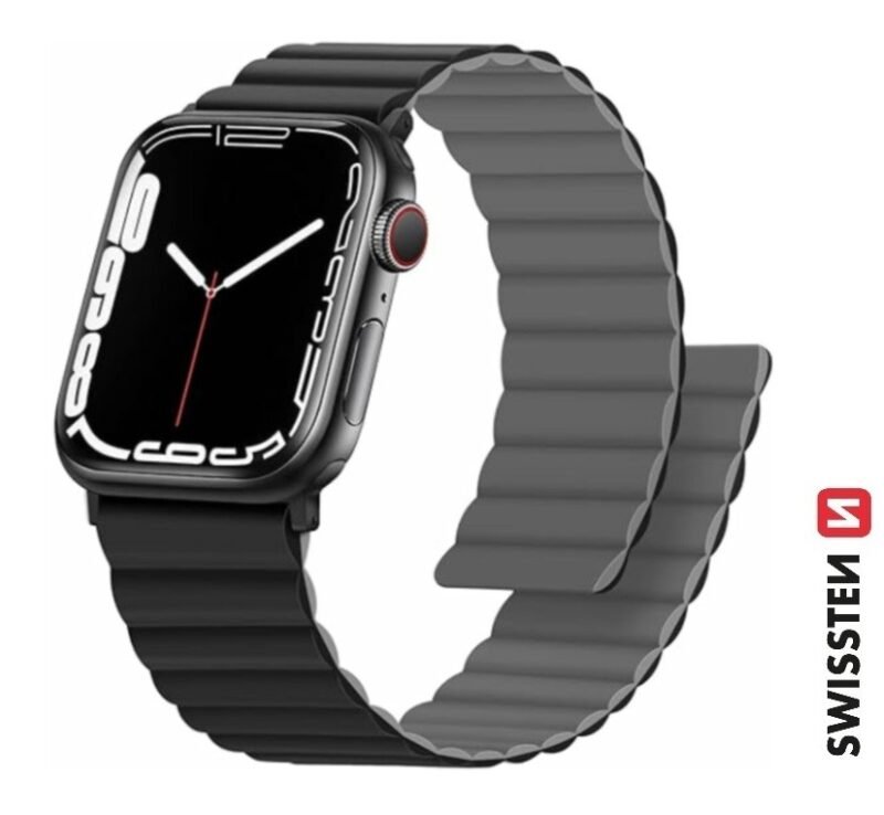 Swissten Apple Watch 38-41mm Bracelet en silicone Magnétique - 46000501 - Noir/Gris