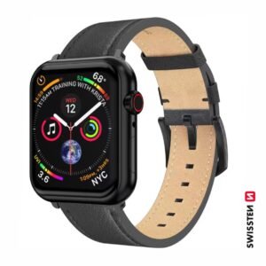 Swissten Apple Watch 42-49mm Leather Band - 46000811 - Noir Buckle - Noir