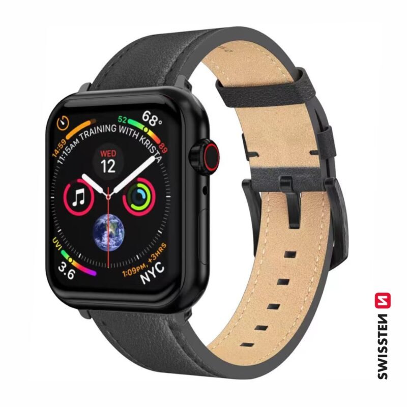 Swissten Apple Watch 42-49mm Leather Band - 46000811 - Noir Buckle - Noir 2 Swissten Apple Watch 42-49mm Leather Band - 46000811 - Noir Buckle - Noir