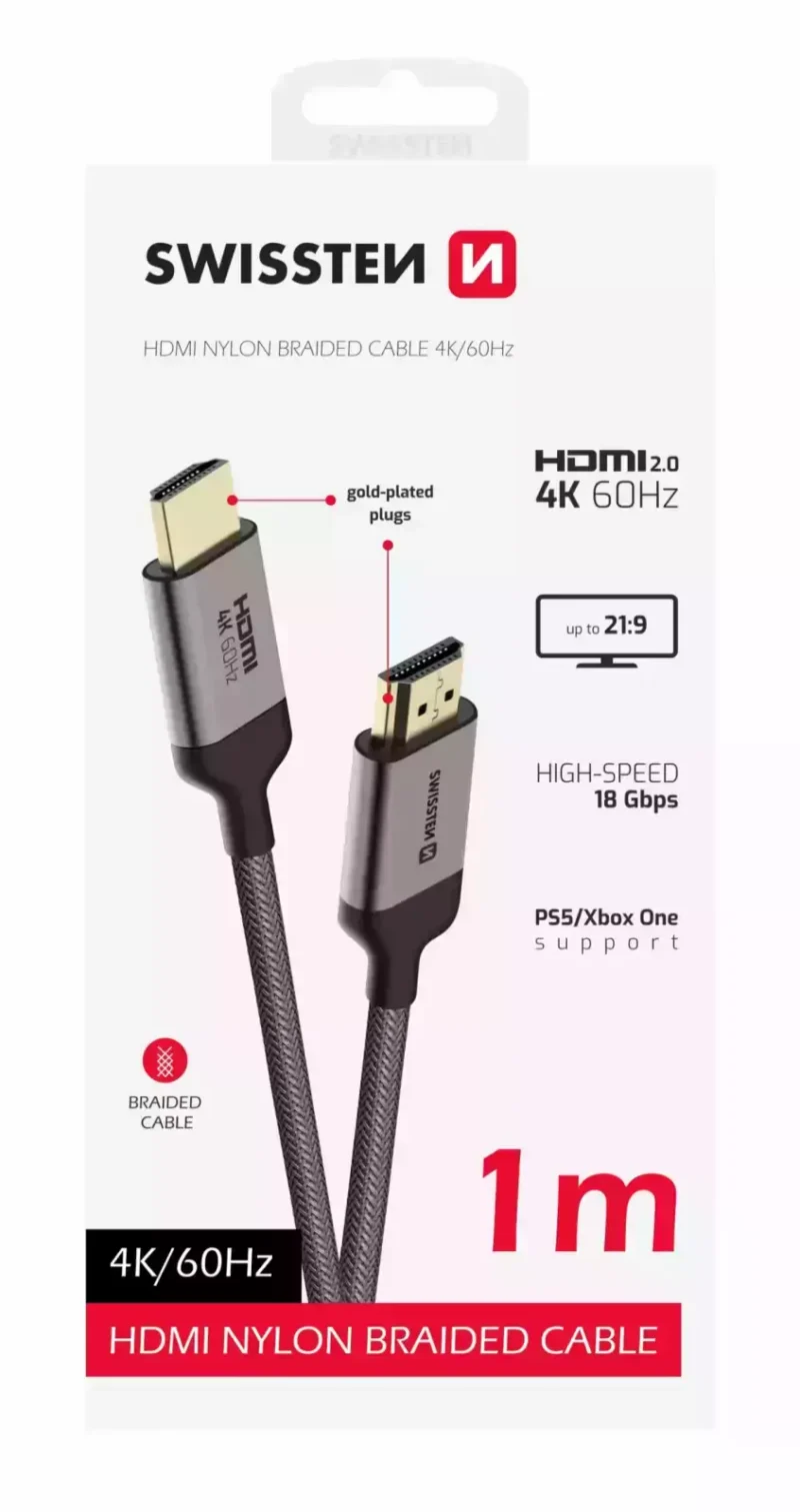 Câble HDMI Swissten 4K 60 Hz - 75501101 - 1 mètre