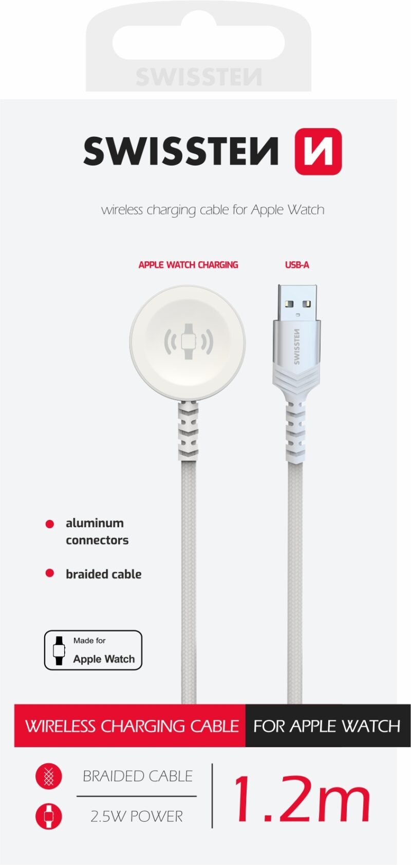 Swissten Braided Apple Watch USB Cable - 22065501- 1.2m - Blanc