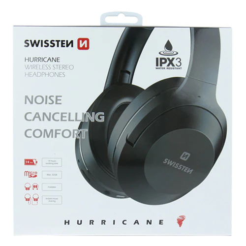 Swissten Hurricane Wireless Stereo Headphones - Noise Cancelling - Noir Swissten Hurricane Wireless Stereo Headphones - Noise Cancelling - Noir