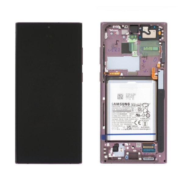 GH82-27487B Écran LCD Tactile avec Cadre Samsung Galaxy S22 Ultra SM-S908B - GH82-27487B - Avec Batterie - Burgundy Rouge