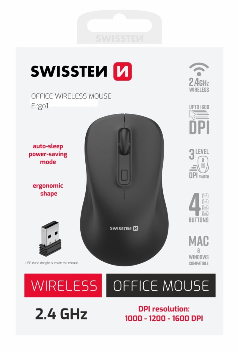 Swissten Souris de bureau sans fil - 59107310 - Noir