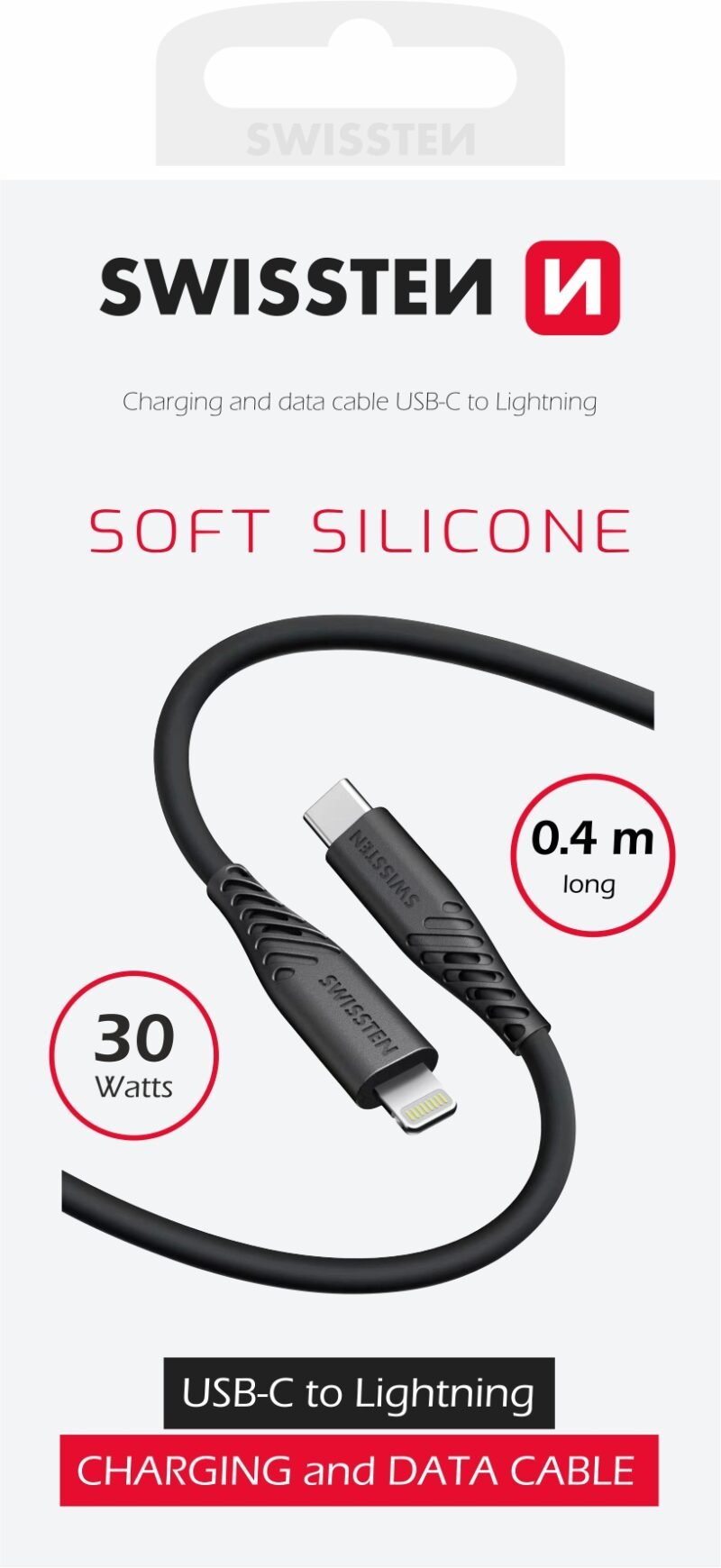 Swissten Soft Silicone Lightning to USB-C Cable - 71506517- 0.4m - Noir