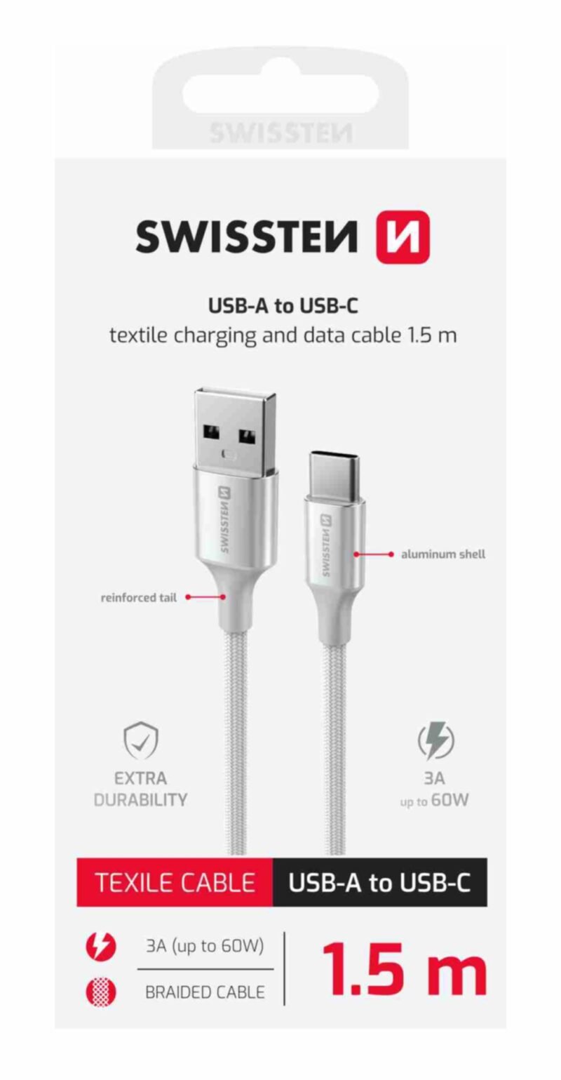 Swissten Textile II USB-A To Type-C USB Cable - 71521310 - 1.5 Meter - Blanc 2 Swissten Textile II USB-A To Type-C USB Cable - 71521310 - 1.5 Meter - Blanc