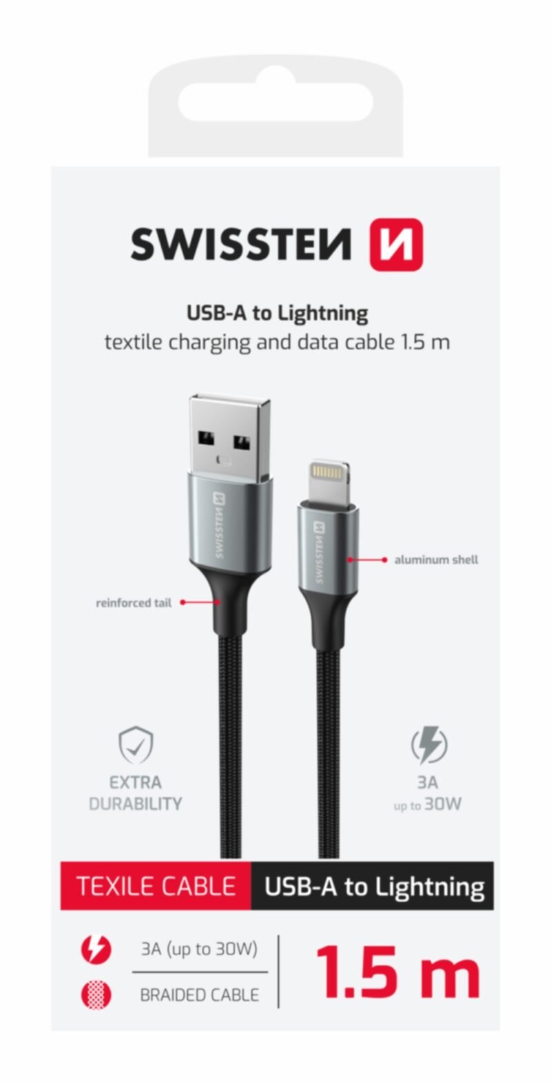 Swissten Textile II Lightning Cable - 71523309 - 1.5 Meter - Noir