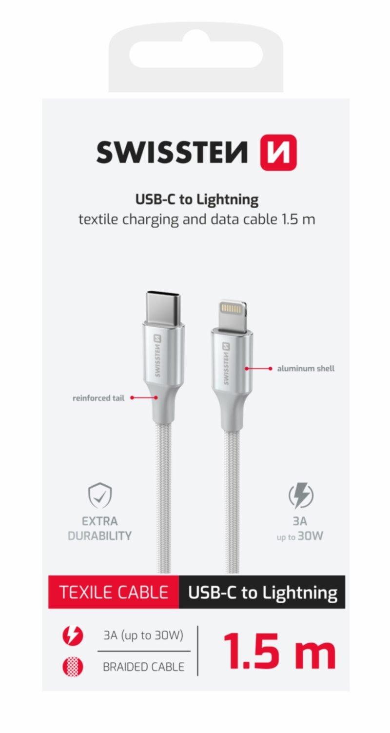 Swissten Textile II USB-C To Lightning Cable - 71529204 - 1.5 Meter - Blanc 2 Swissten Textile II USB-C To Lightning Cable - 71529204 - 1.5 Meter - Blanc