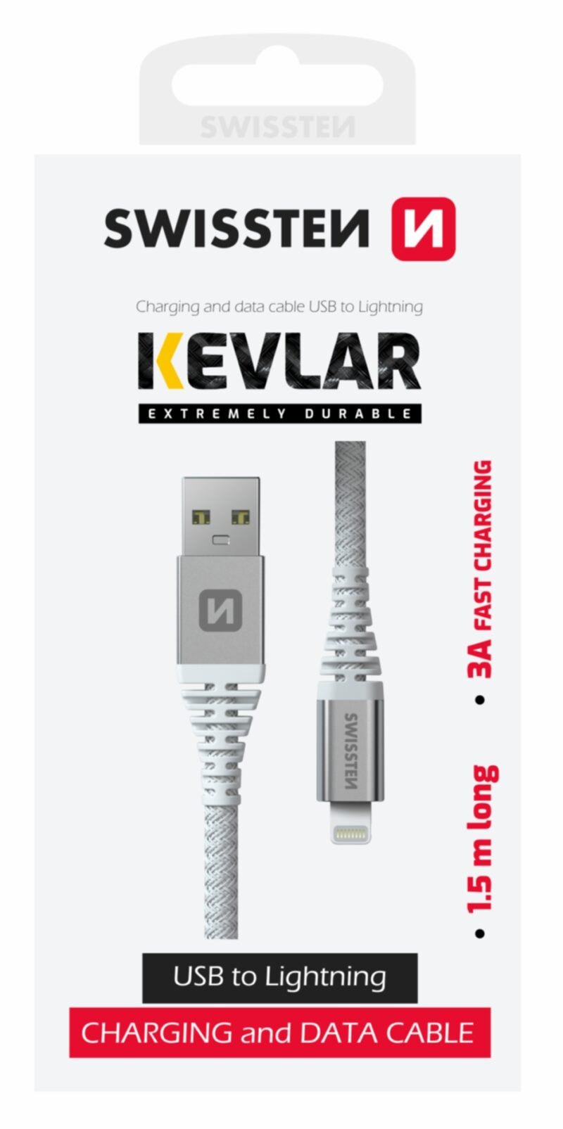 Swissten Kevlar Câble Lightning vers USB-A - 71541012 - 1,5 mètre - Blanc 2 Swissten Kevlar Câble Lightning vers USB-A - 71541012 - 1,5 mètre - Blanc
