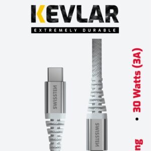 Swissten Kevlar Câble Lightning vers USB-C - 71541013 - 1,5 mètre - Blanc