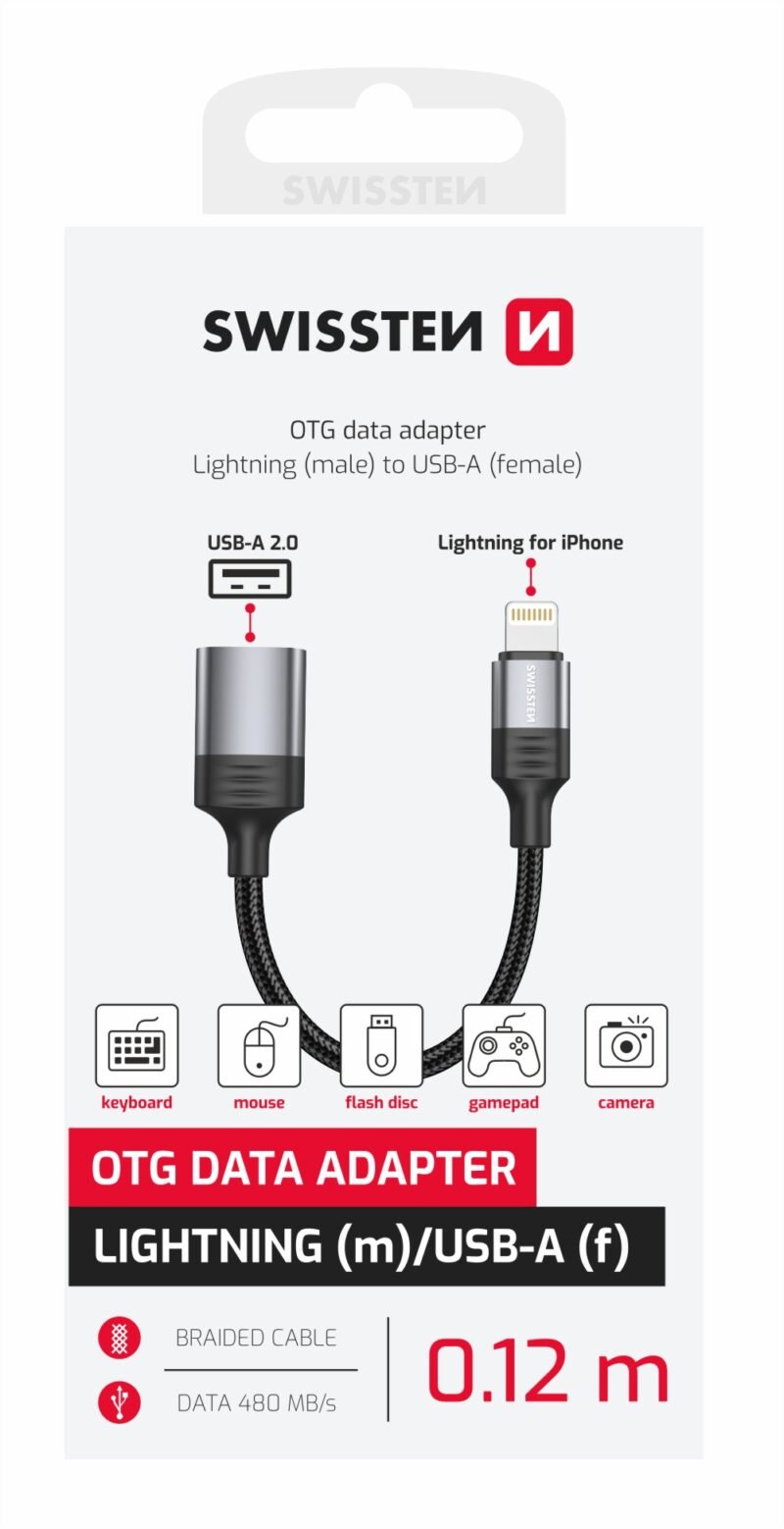 Swissten Adaptateur USB-A vers Lightning OTG - 73501217 - 0,12 m - Noir 2 Swissten Adaptateur USB-A vers Lightning OTG - 73501217 - 0,12 m - Noir