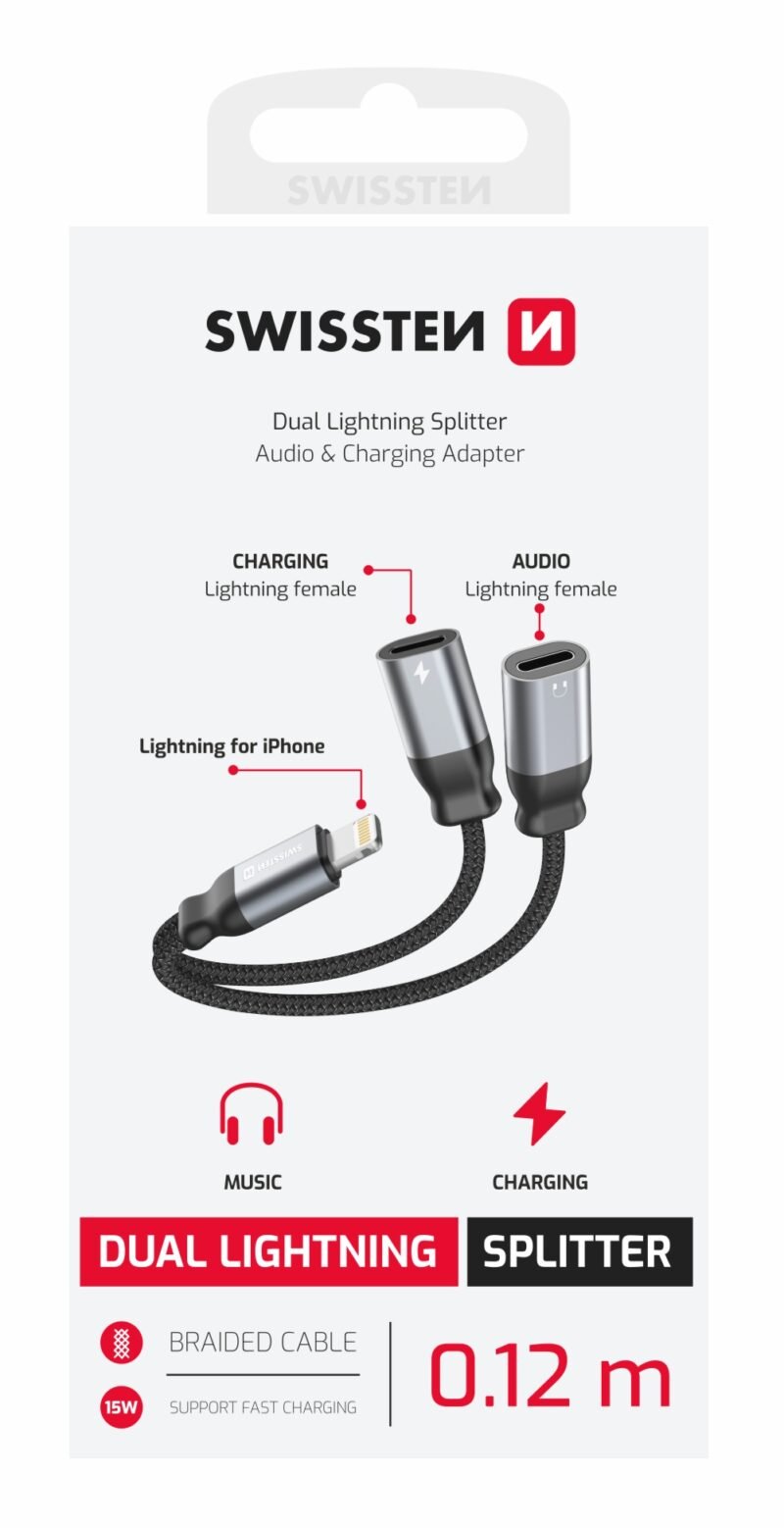 Swissten Textile Adaptateur Lightning vers double USB-C - 73502303