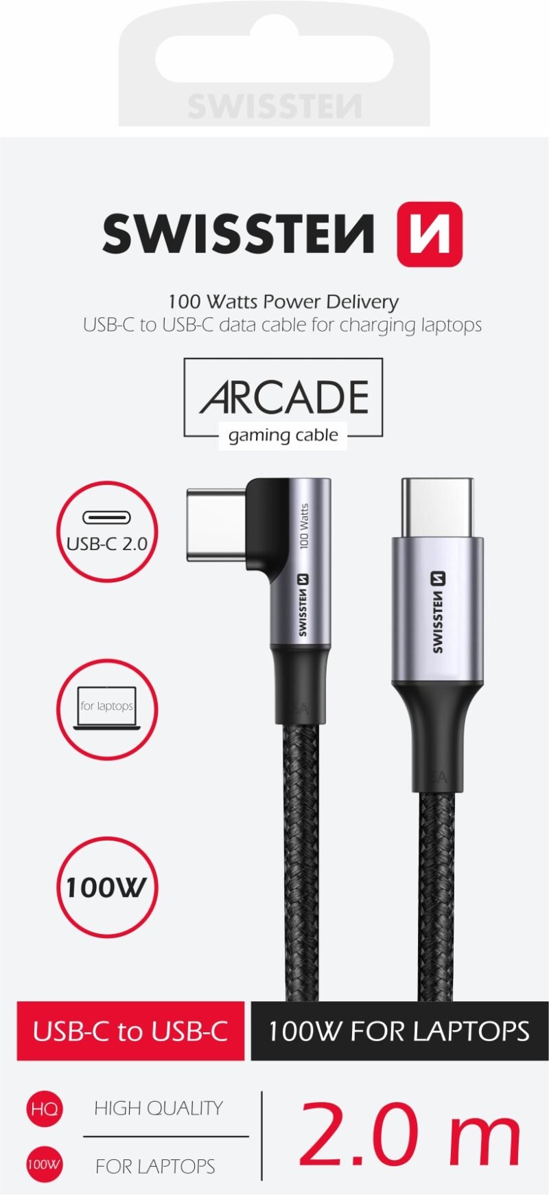 Câble USB Swissten Arcade Gaming Type-C vers Type-C - 71506560 - 2m - Noir