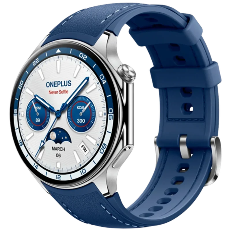 OnePlus Watch 2 Argent (Bracelet En Cuir Bleu)