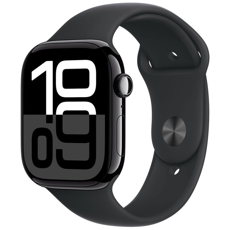 Apple Watch Series 10 4G 46mm Aluminium Noir de jais Bracelet Sport Noir (M/L)