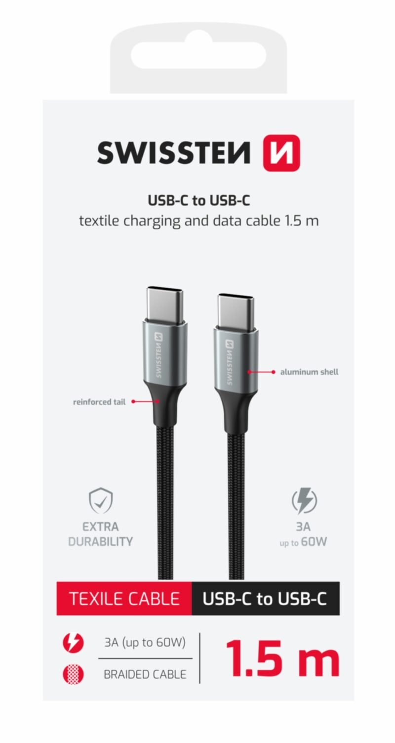 Câble USB Type-C Swissten Textile II - 71528203 - 1,5 mètre - Noir