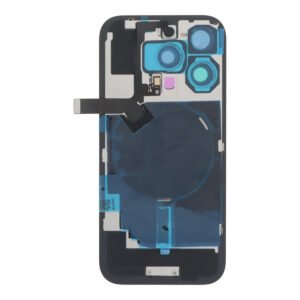 Cache arrière en verre iPhone 16 Pro : avec cadre d'appareil photo, Plaque métallique, Nappe chargement sans fil et flash - Noir