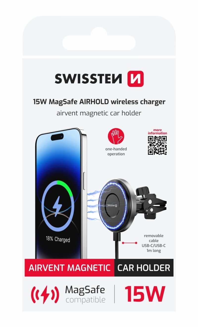 Support magnétique et chargeur grille d'aération Swissten (15 W) - 65010801 2 Support magnétique et chargeur grille d'aération Swissten (15 W) - 65010801