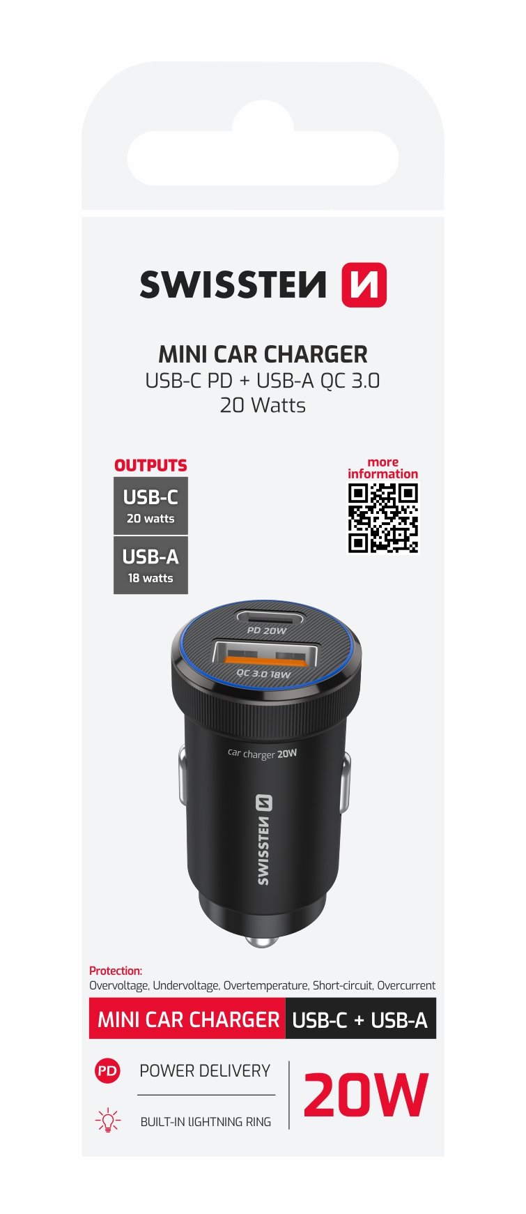 Swissten double USB-C et amplificateur Mini chargeur de voiture USB-A (20 W) - 20111901 - Noir 2 Swissten double USB-C et amplificateur Mini chargeur de voiture USB-A (20 W) - 20111901 - Noir