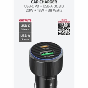 Swissten double USB-C et amplificateur Chargeur de voiture USB-A (38 W) (38 W) - 20111902 - Noir