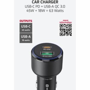 Swissten double USB-C et amplificateur Chargeur de voiture USB-A (63 W) - 20111903 - Noir
