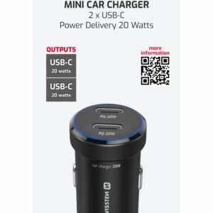 Mini chargeur de voiture double USB-C Swissten (20 W) - 20111904 - Noir