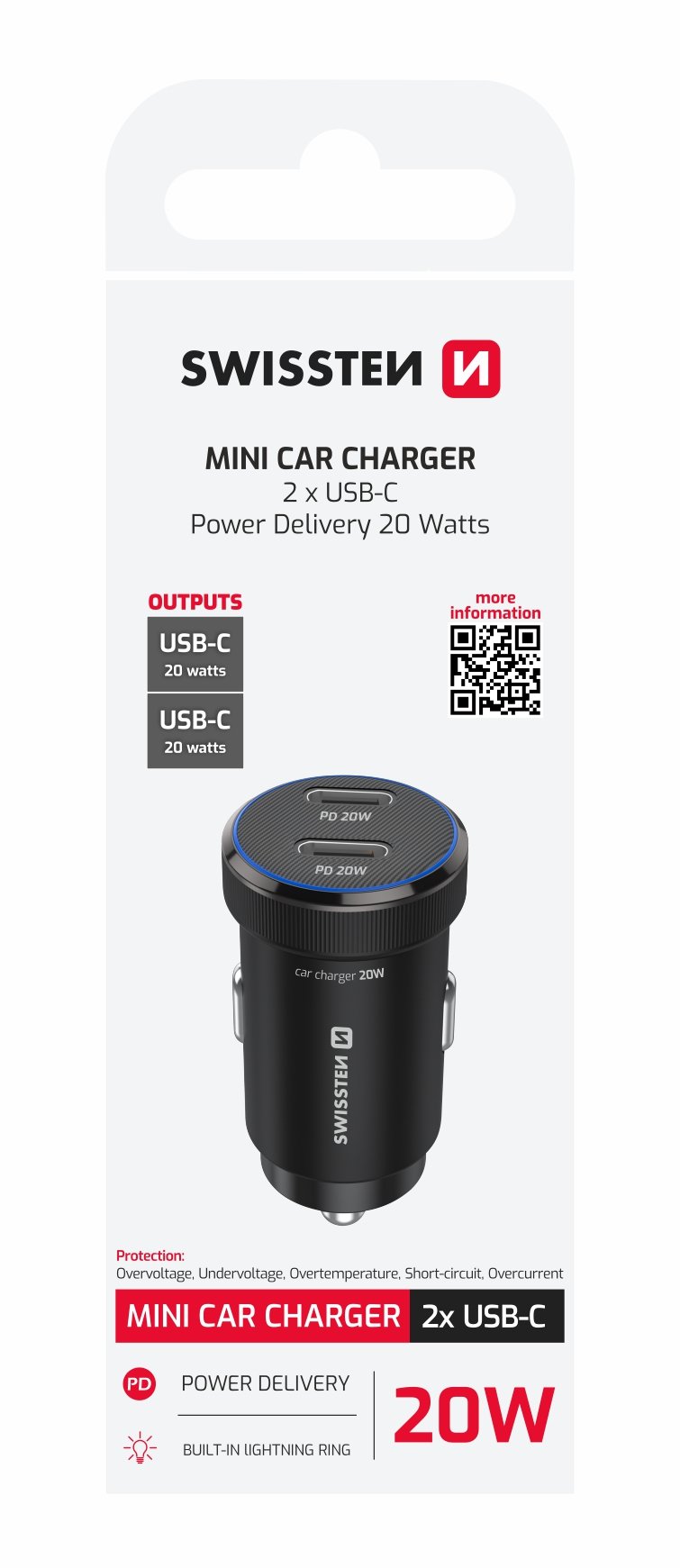 Mini chargeur de voiture double USB-C Swissten (20 W) - 20111904 - Noir 2 Mini chargeur de voiture double USB-C Swissten (20 W) - 20111904 - Noir