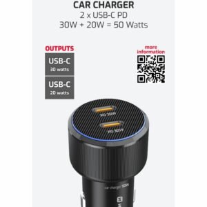 Chargeur de voiture Swissten double USB-C (50 W) - 20111905 - Noir