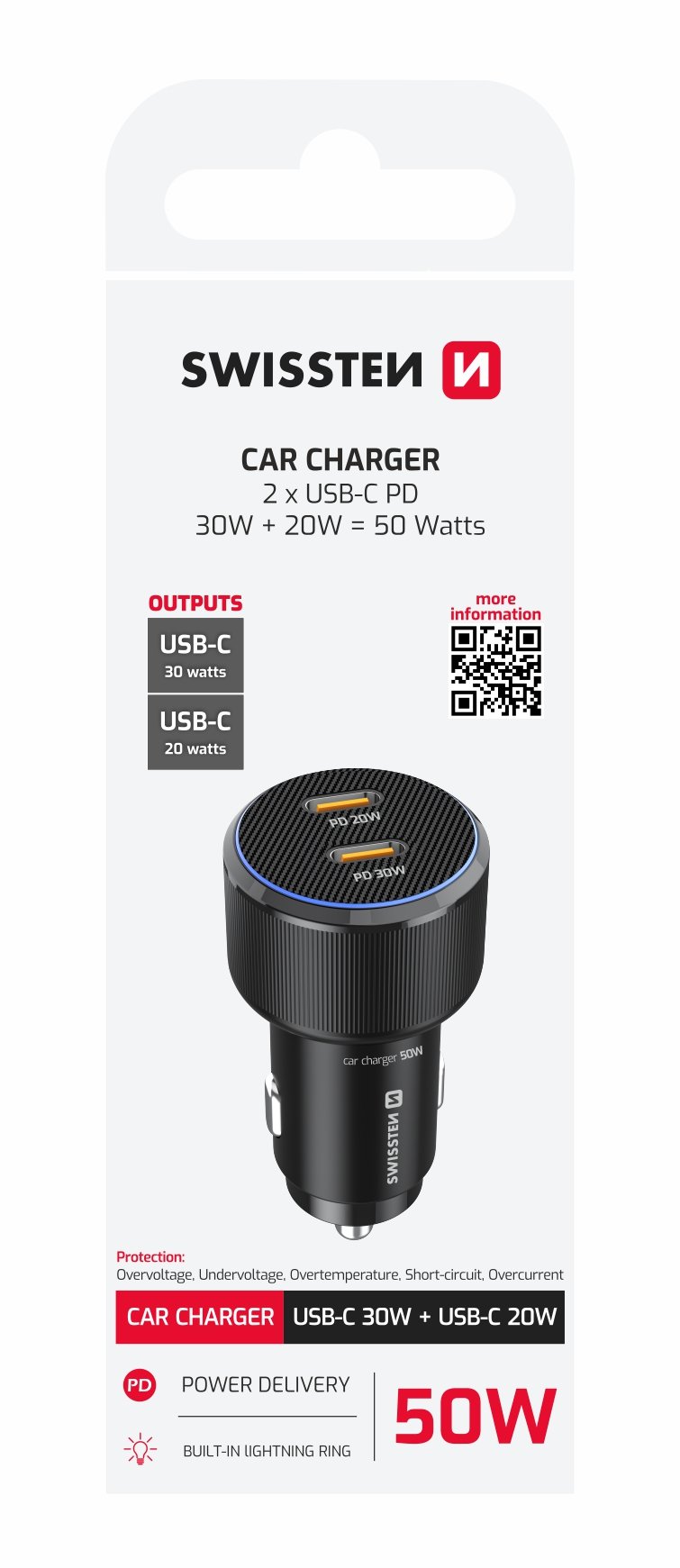 Chargeur de voiture Swissten double USB-C (50 W) - 20111905 - Noir 2 Chargeur de voiture Swissten double USB-C (50 W) - 20111905 - Noir