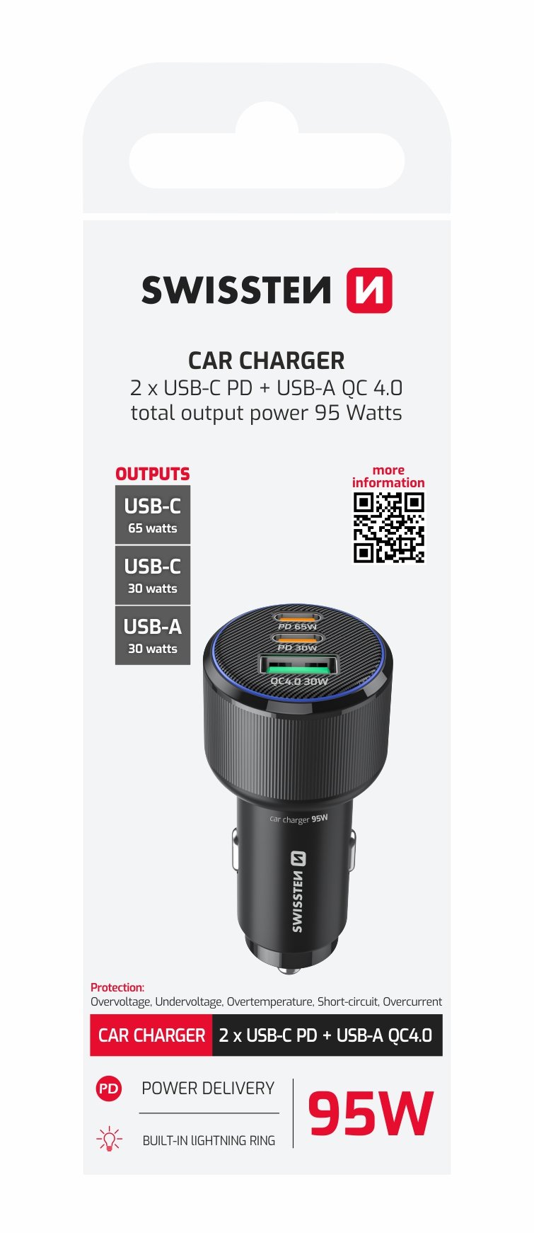 Chargeur de voiture Swissten triple USB-C et USB-A (95 W) - 20111906 - Noir 2 Chargeur de voiture Swissten triple USB-C et USB-A (95 W) - 20111906 - Noir