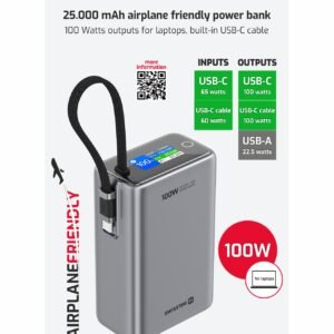 Banque d'alimentation compatible avec les avions Swissten (100 W) - 22013977 - 25 000 mAh - Gris