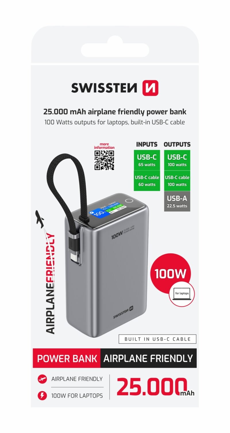 Banque d'alimentation compatible avec les avions Swissten (100 W) - 22013977 - 25 000 mAh - Gris 2 Banque d'alimentation compatible avec les avions Swissten (100 W) - 22013977 - 25 000 mAh - Gris