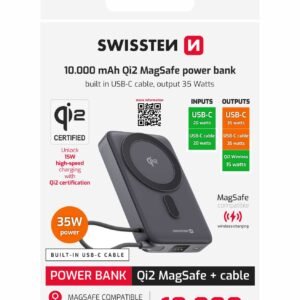 Banque d'alimentation Swissten MagSafe (15W) - 22013979 - 10.000 mAh - Noir