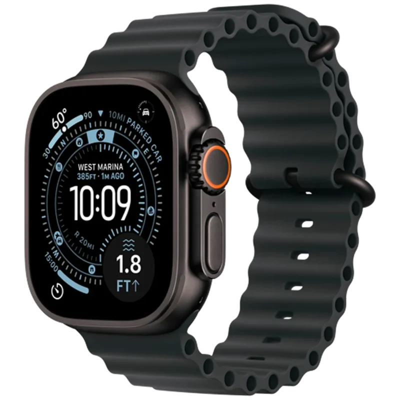 Apple Watch Ultra 3 49mm Noir (Bracelet En Silicone Noir) Apple Watch Ultra 3 GPS + Cellular, Boîtier en titane noir de 49 mm, Bracelet Océan noir