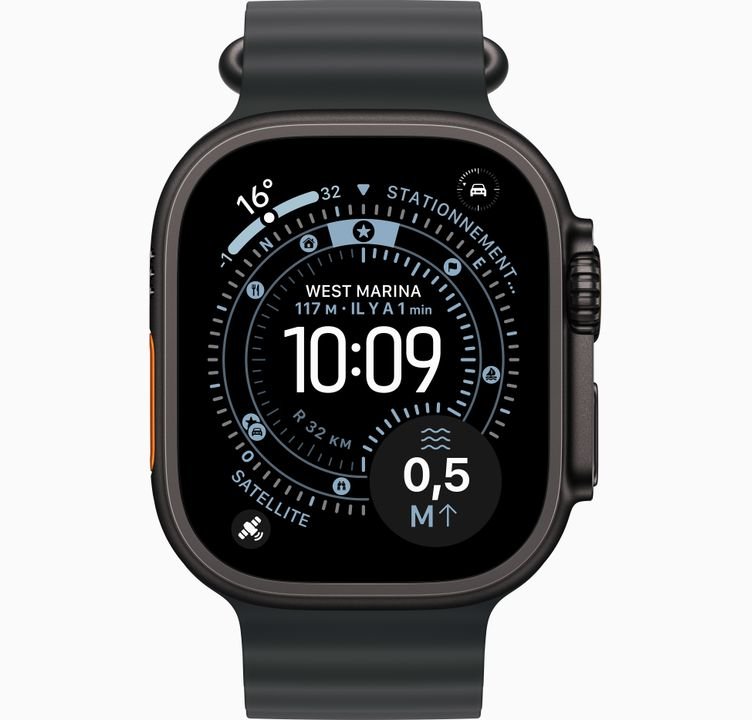 Apple Watch Ultra 3 GPS + Cellular, Boîtier en titane noir de 49 mm, Bracelet Océan noir