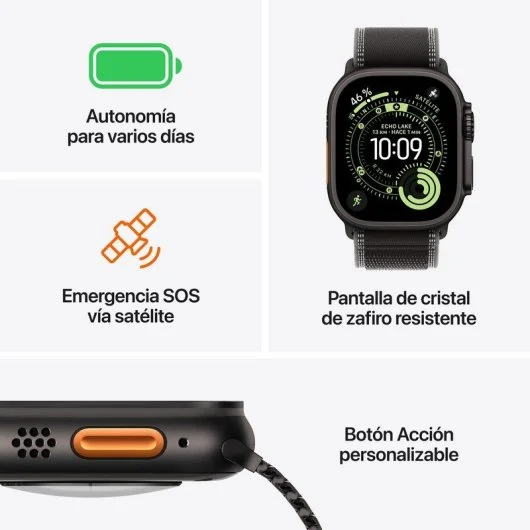 Apple Watch Ultra 3 GPS + Cellular, Boîtier en titane noir de 49 mm, Bracelet Océan noirc