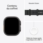 Apple Watch Ultra 3 GPS + Cellular, Boîtier en titane noir de 49 mm, Bracelet Océan noircc